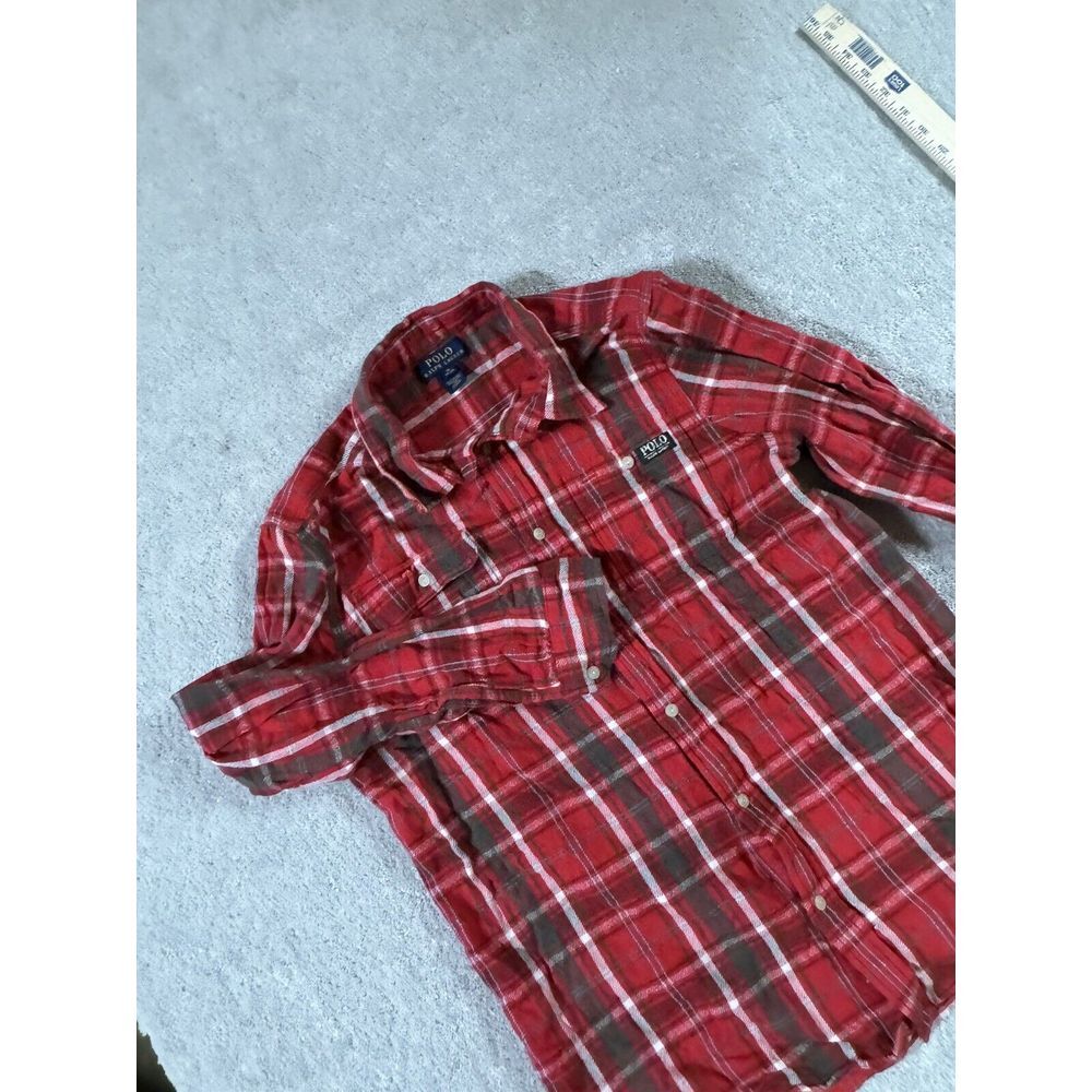 Ralph Lauren Flannel Shirt Youth Boys XLarge 18-20 Button Red Plaid Kids Polo